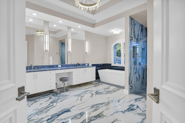 carpeted bedroom with access to outside, ornamental molding, a raised ceiling, and visible vents