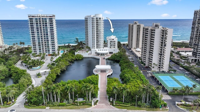 aerial view with a water view