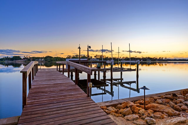 dock area with a water view