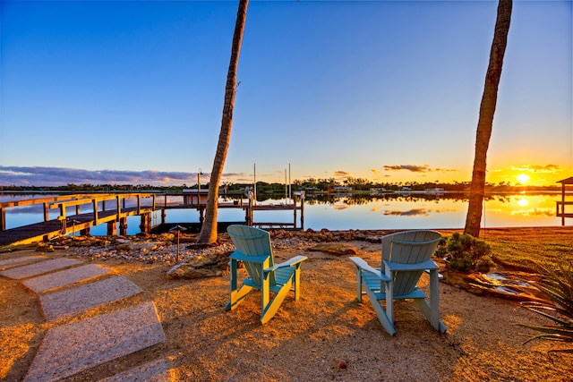 view of dock with a water view