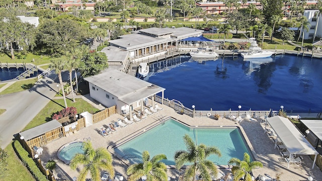 aerial view featuring a water view