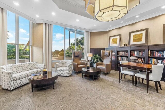 dining space with light colored carpet