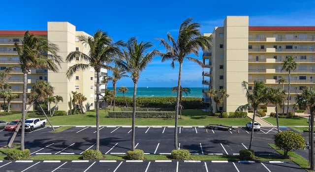 view of building exterior featuring a water view