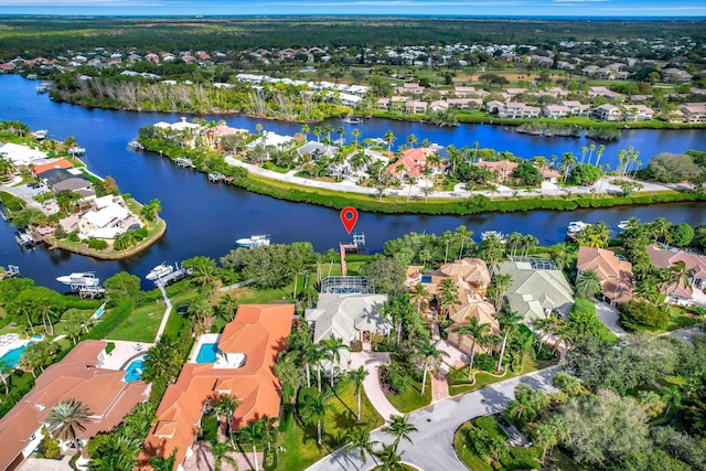 aerial view with a water view