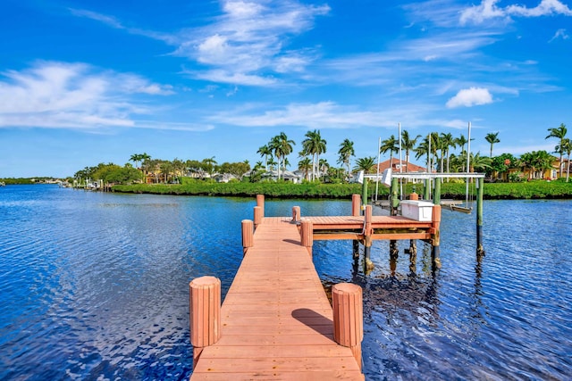 view of dock with a water view