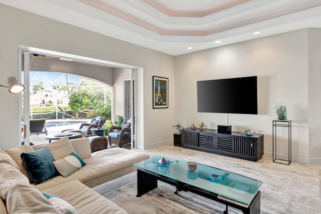 living room with ceiling fan