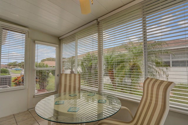 sunroom featuring plenty of natural light and ceiling fan