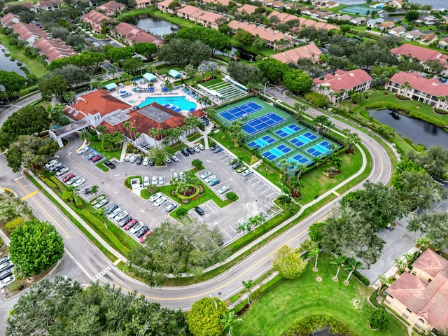 aerial view featuring a water view