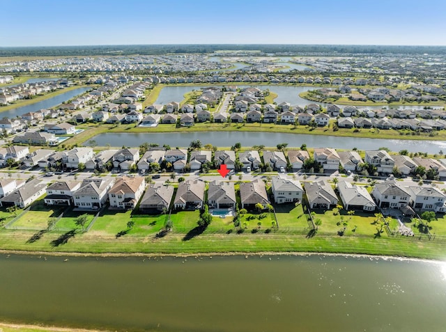 aerial view featuring a water view