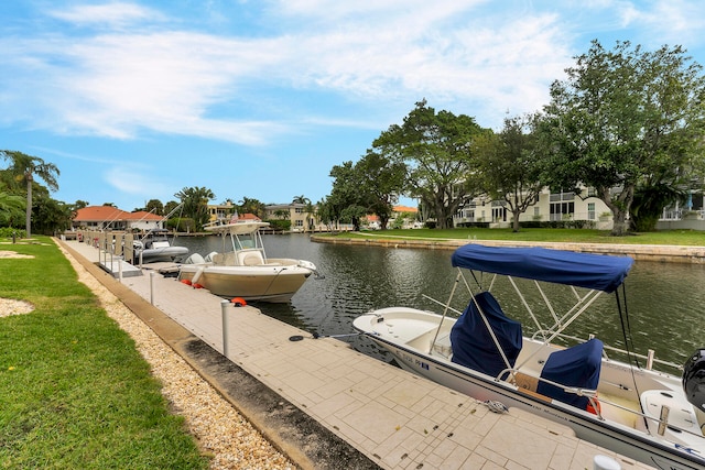 dock area with a water view