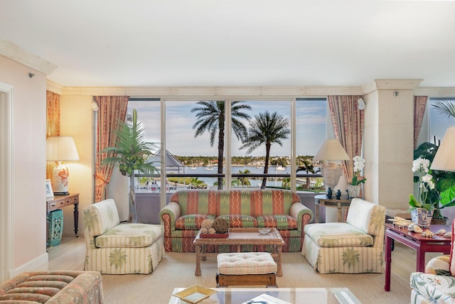 living room with a water view