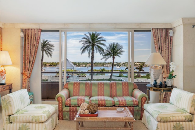 living room with a water view