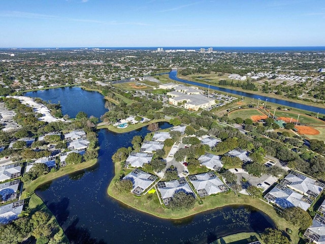 aerial view with a water view