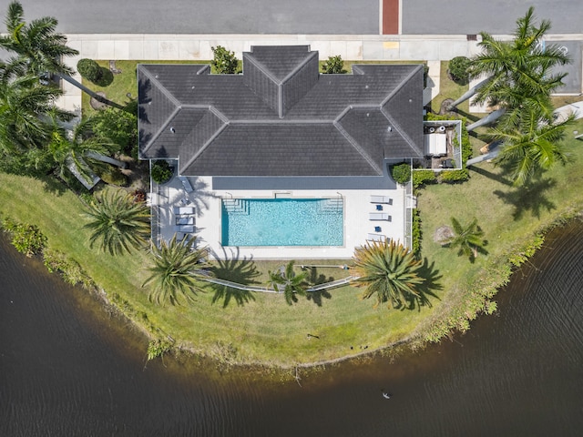 aerial view with a water view