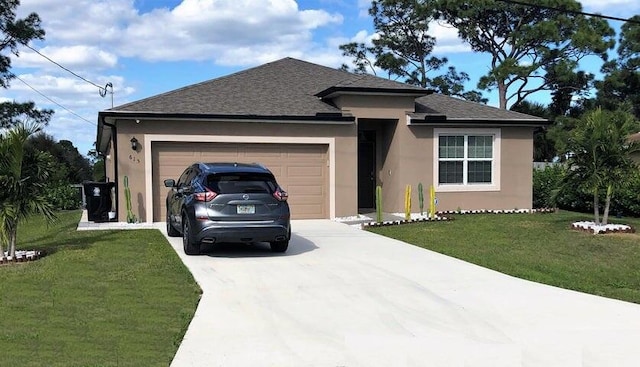 view of front facade featuring a front yard and a garage