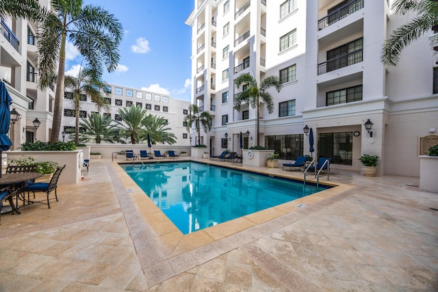 view of pool featuring a patio