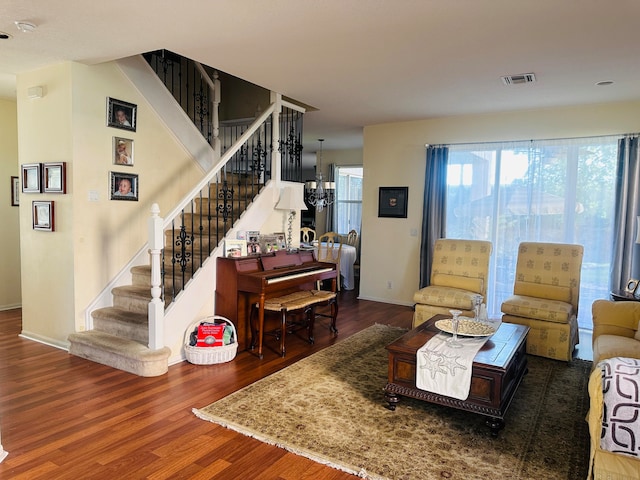 living room with wood-type flooring