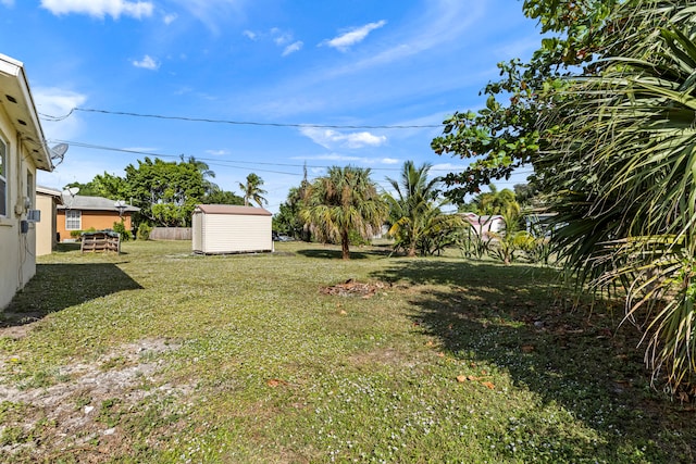 view of yard with a shed