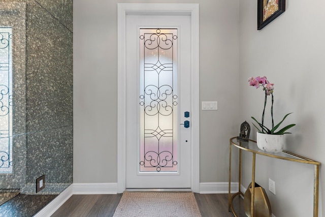 entryway with hardwood / wood-style flooring