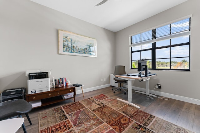 office area with wood-type flooring