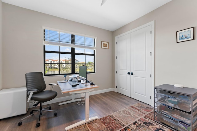 home office featuring wood-type flooring