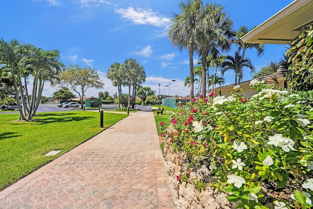 view of property's community featuring a yard