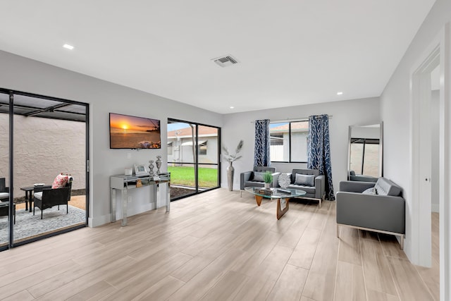 living room with light wood-type flooring