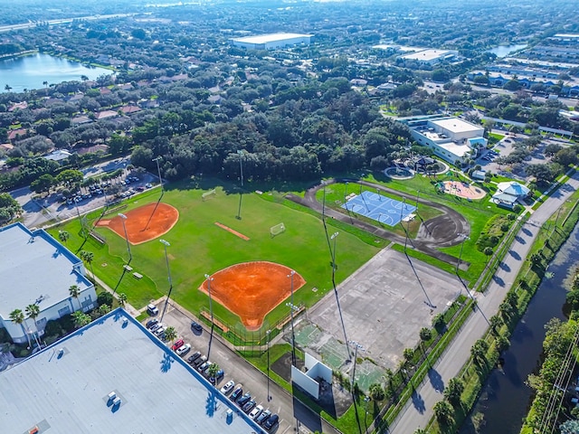 aerial view with a water view