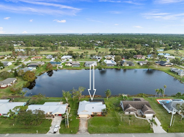 aerial view with a water view