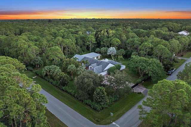 view of aerial view at dusk