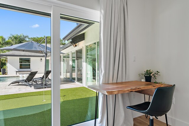 view of pool featuring a patio and an outdoor living space