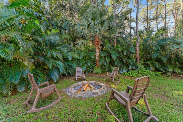 view of yard featuring a fire pit