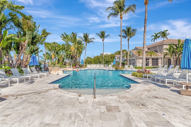 view of swimming pool with a patio