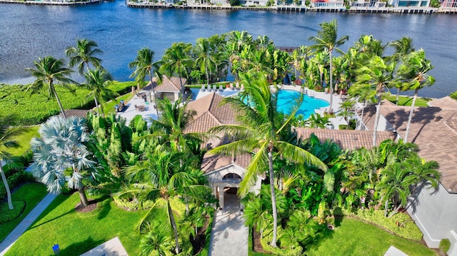 aerial view with a water view