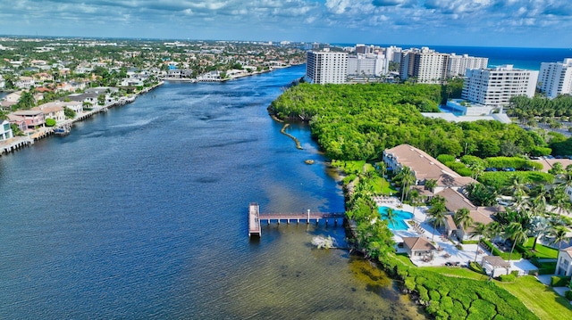 aerial view featuring a water view