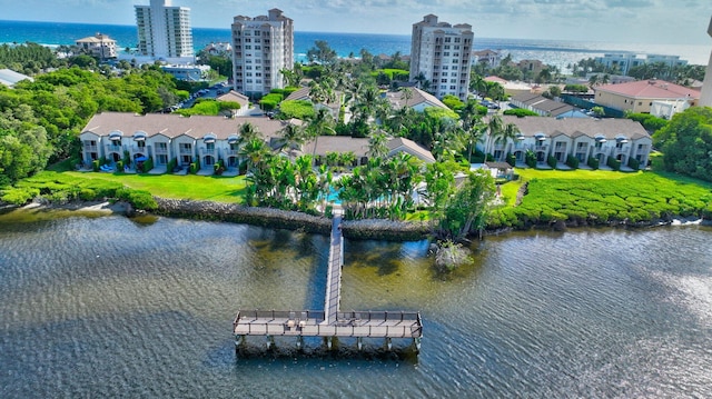 aerial view featuring a water view