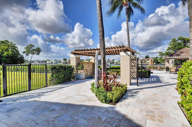 exterior space with a pergola