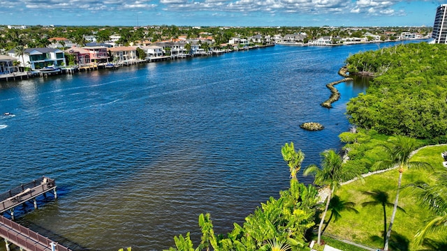 exterior space with a water view