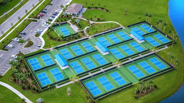 aerial view with a water view