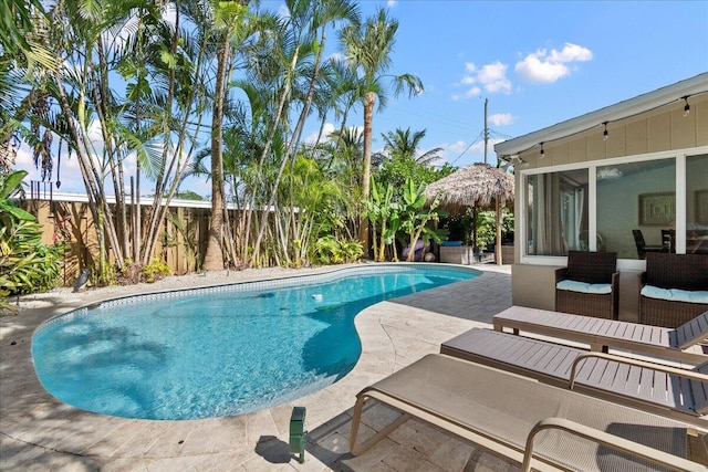 view of swimming pool featuring a patio