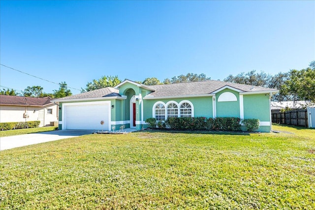 ranch-style house with a front lawn and a garage