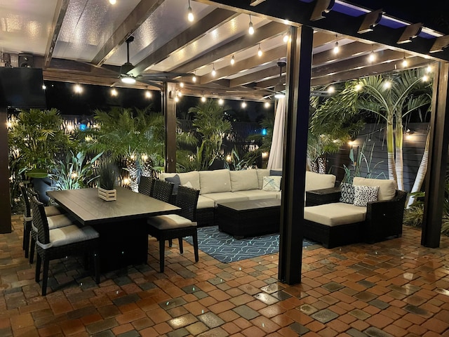 view of patio / terrace with an outdoor hangout area and a pergola