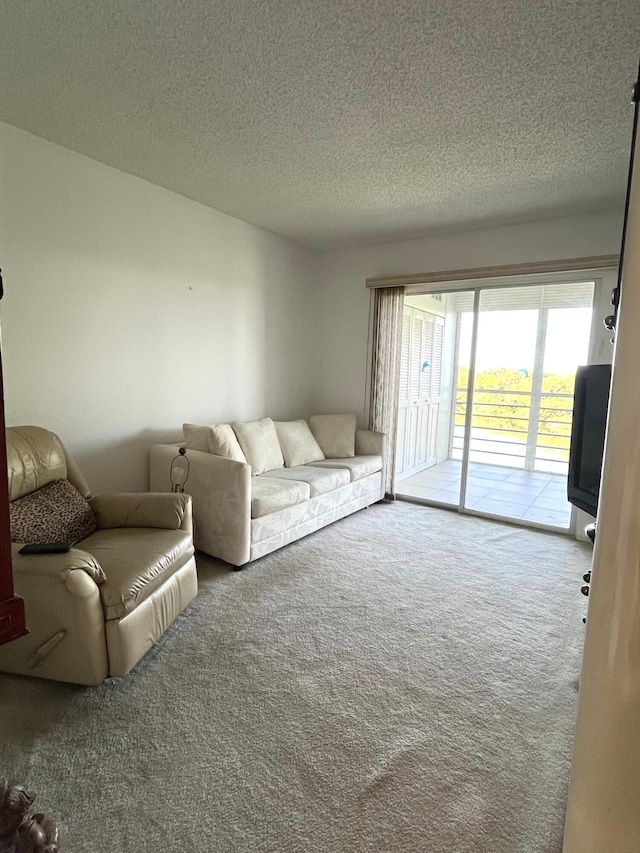 unfurnished living room featuring carpet flooring and a textured ceiling