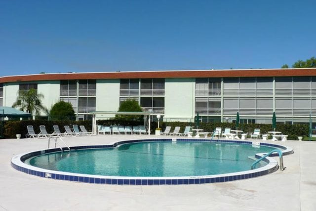 view of swimming pool with a patio