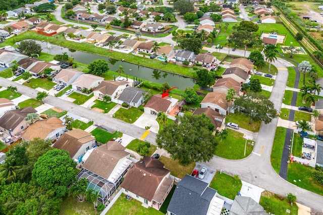 bird's eye view featuring a water view