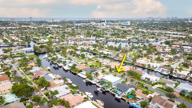 aerial view featuring a water view