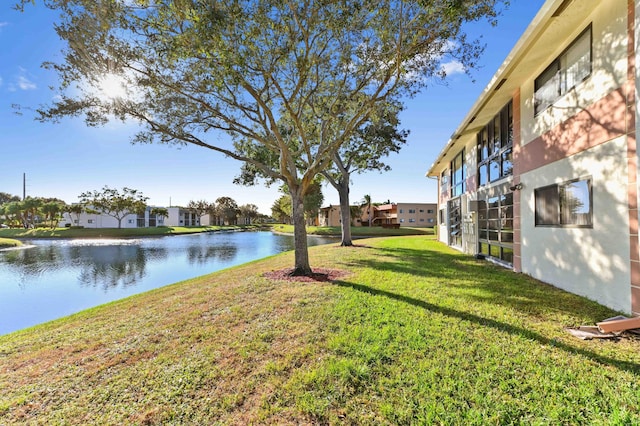 view of yard with a water view