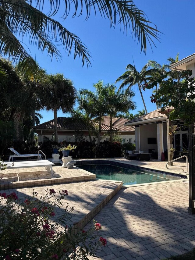 view of swimming pool with a patio area