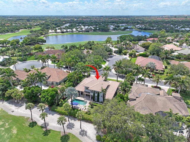 aerial view featuring a water view