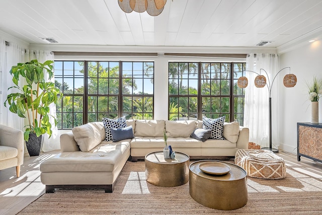 sunroom / solarium with wooden ceiling